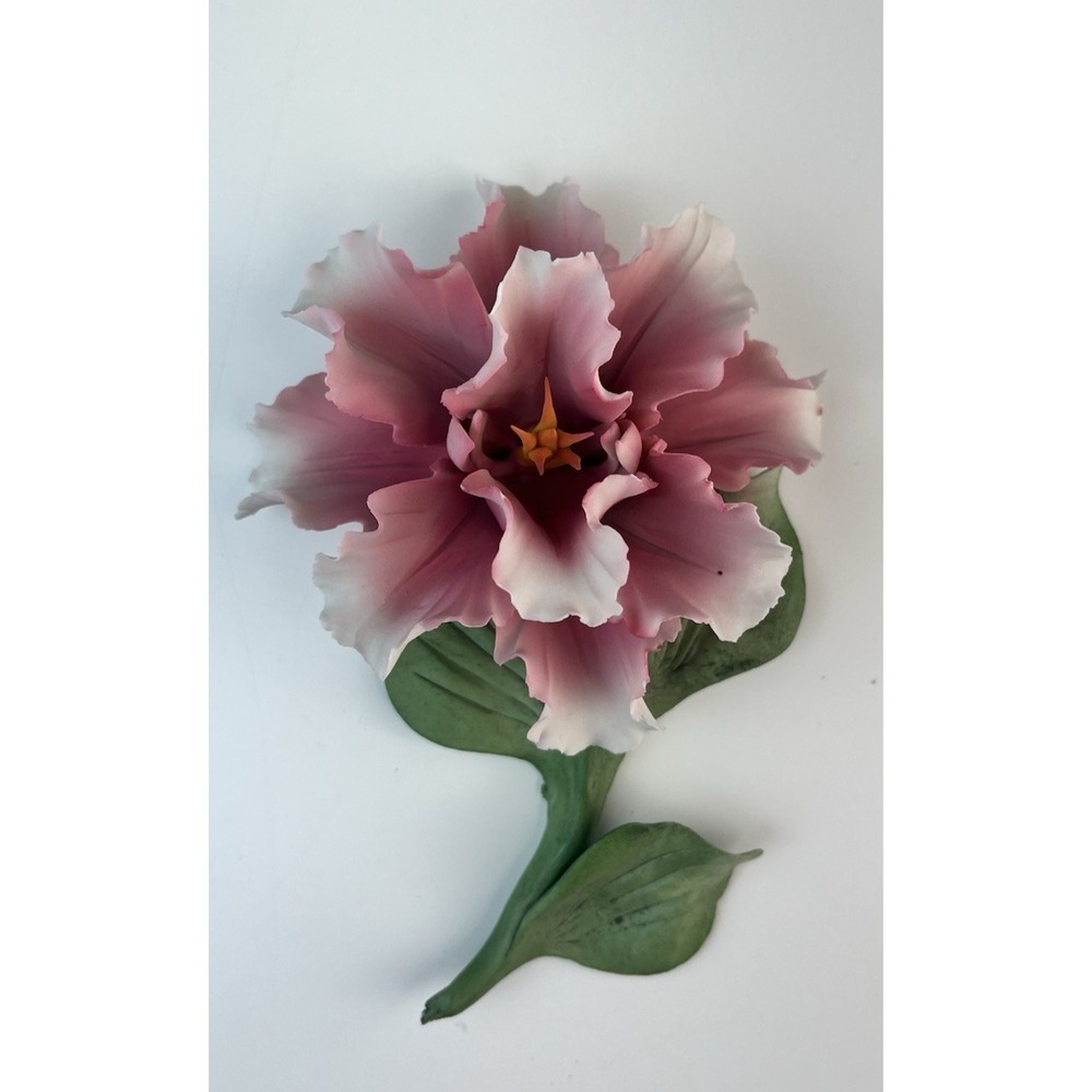 Vintage Dea Capodimonte Peony Porcelain Flower Pink Made In Italy Art Deco
